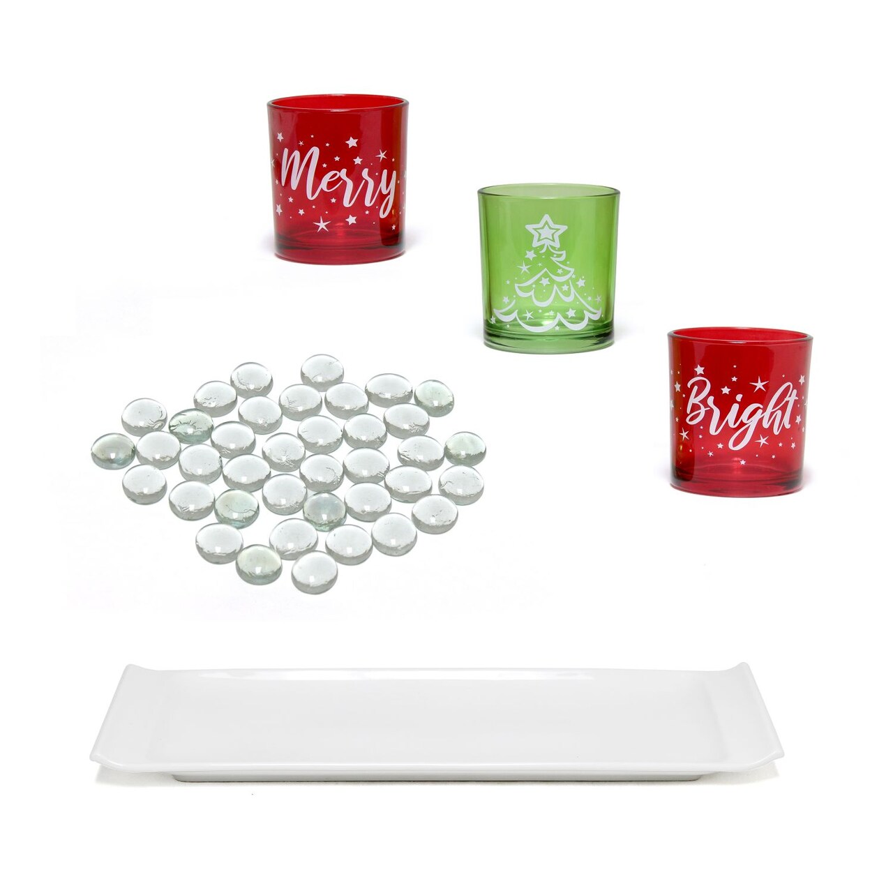Mod Lighting and Decor 5-Piece Christmas Theme Candle Holder Display Set - 14" - White and Red